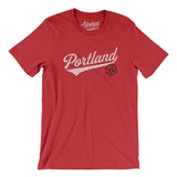 Portland Vintage Script Men/Unisex T-Shirt-Heather Red-Allegiant Goods Co. Vintage Sports Apparel