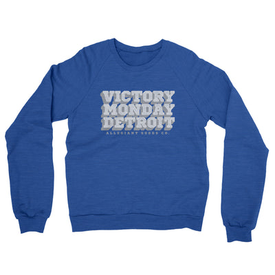 Victory Monday Detroit Midweight French Terry Crewneck Sweatshirt-Heather Royal-Allegiant Goods Co. Vintage Sports Apparel