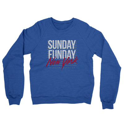 Sunday Funday New York Midweight French Terry Crewneck Sweatshirt-Heather Royal-Allegiant Goods Co. Vintage Sports Apparel