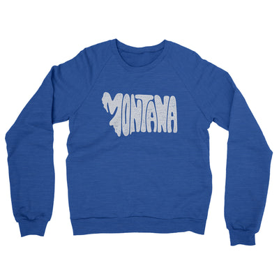 Montana State Shape Text Midweight French Terry Crewneck Sweatshirt-Heather Royal-Allegiant Goods Co. Vintage Sports Apparel
