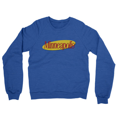 Minneapolis Seinfeld Midweight French Terry Crewneck Sweatshirt-Heather Royal-Allegiant Goods Co. Vintage Sports Apparel