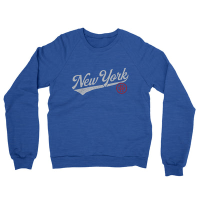 New York Vintage Script Midweight French Terry Crewneck Sweatshirt-Heather Royal-Allegiant Goods Co. Vintage Sports Apparel