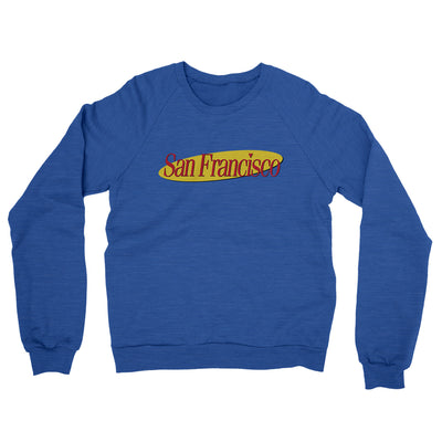 San Francisco Seinfeld Midweight French Terry Crewneck Sweatshirt-Heather Royal-Allegiant Goods Co. Vintage Sports Apparel