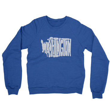 Washington State Shape Text Midweight French Terry Crewneck Sweatshirt-Heather Royal-Allegiant Goods Co. Vintage Sports Apparel