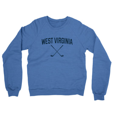 West Virginia Golf Midweight French Terry Crewneck Sweatshirt-Heather Royal-Allegiant Goods Co. Vintage Sports Apparel