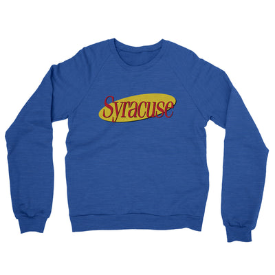 Syracuse Seinfeld Midweight French Terry Crewneck Sweatshirt-Heather Royal-Allegiant Goods Co. Vintage Sports Apparel