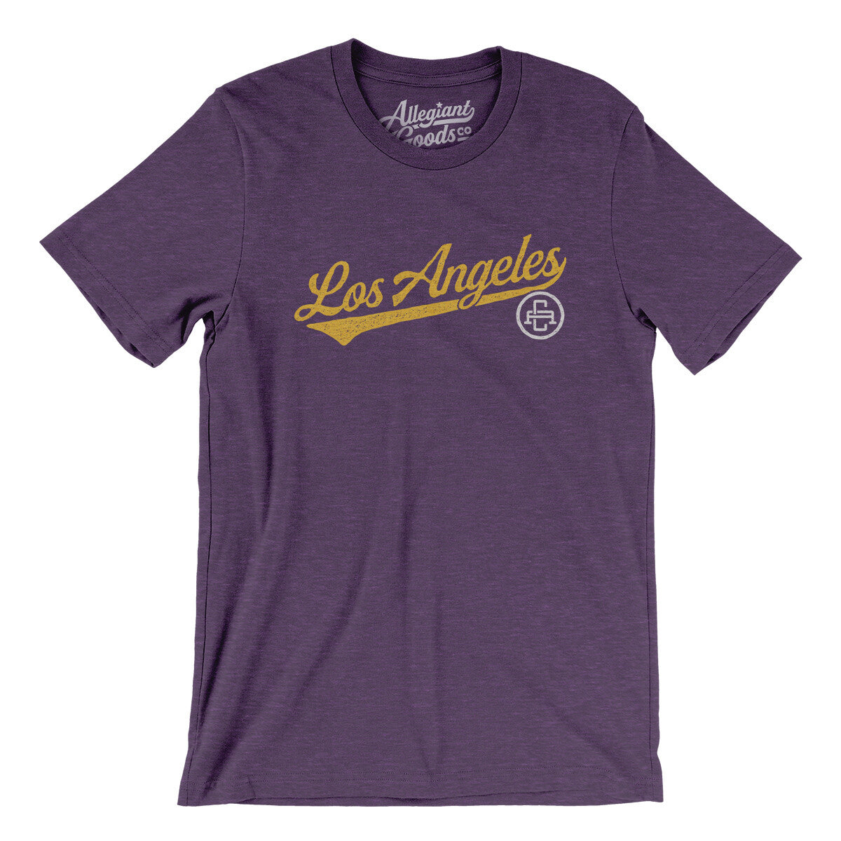 Los Angeles Vintage Script Men/Unisex T-Shirt-Heather Team Purple-Allegiant Goods Co. Vintage Sports Apparel