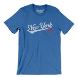 New York Vintage Script Men/Unisex T-Shirt-Heather True Royal-Allegiant Goods Co. Vintage Sports Apparel