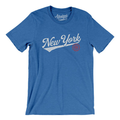 New York Vintage Script Men/Unisex T-Shirt-Heather True Royal-Allegiant Goods Co. Vintage Sports Apparel