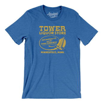 Tower Liquor Store Minneapolis Men/Unisex T-Shirt-Heather True Royal-Allegiant Goods Co. Vintage Sports Apparel