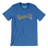 Kansas City Vintage Script Men/Unisex T-Shirt-Heather True Royal-Allegiant Goods Co. Vintage Sports Apparel