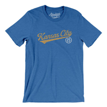 Kansas City Vintage Script Men/Unisex T-Shirt-Heather True Royal-Allegiant Goods Co. Vintage Sports Apparel