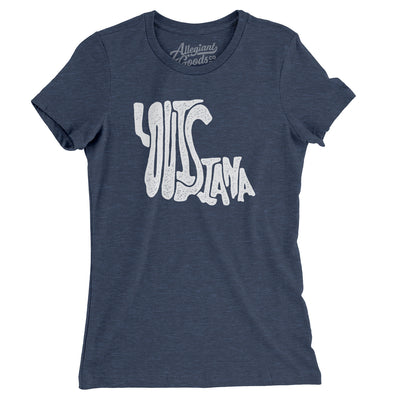 Louisiana State Shape Text Women's T-Shirt-Indigo-Allegiant Goods Co. Vintage Sports Apparel