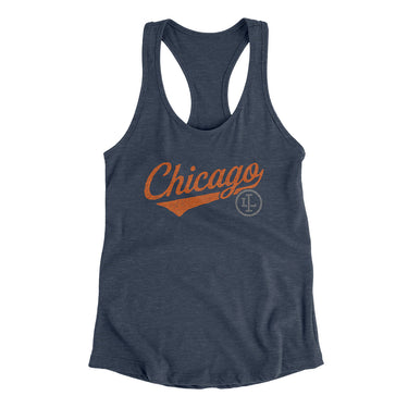 Chicago Vintage Script Women's Racerback Tank-Indigo-Allegiant Goods Co. Vintage Sports Apparel