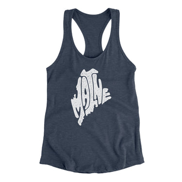 Maine State Shape Text Women's Racerback Tank-Indigo-Allegiant Goods Co. Vintage Sports Apparel