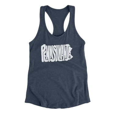 Pennsylvania State Shape Text Women's Racerback Tank-Indigo-Allegiant Goods Co. Vintage Sports Apparel