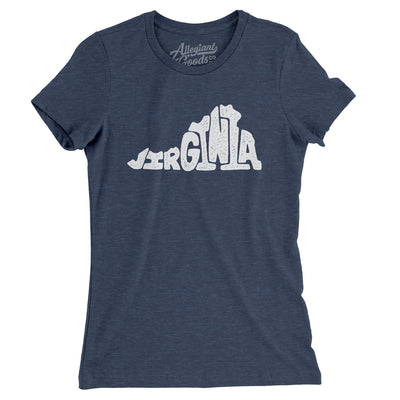 Virginia State Shape Text Women's T-Shirt-Indigo-Allegiant Goods Co. Vintage Sports Apparel