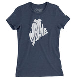 Maine State Shape Text Women's T-Shirt-Indigo-Allegiant Goods Co. Vintage Sports Apparel