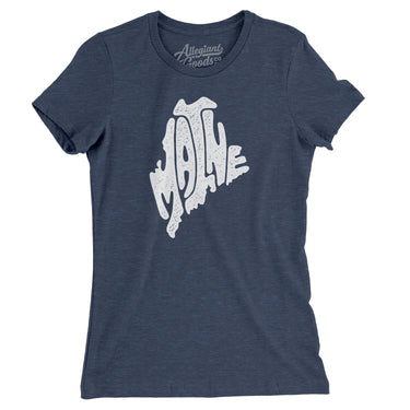Maine State Shape Text Women's T-Shirt-Indigo-Allegiant Goods Co. Vintage Sports Apparel