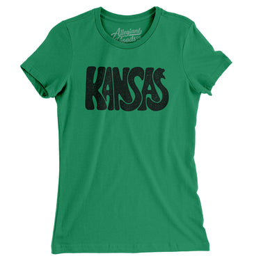 Kansas State Shape Text Women's T-Shirt-Kelly Green-Allegiant Goods Co. Vintage Sports Apparel