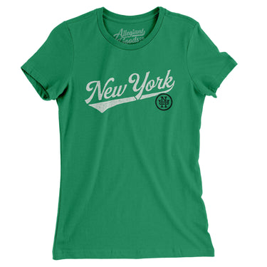 New York Vintage Script Women's T-Shirt-Kelly Green-Allegiant Goods Co. Vintage Sports Apparel