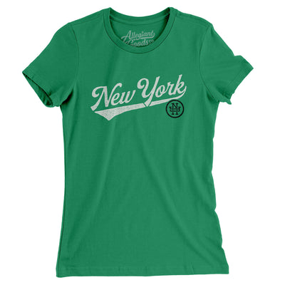 New York Vintage Script Women's T-Shirt-Kelly Green-Allegiant Goods Co. Vintage Sports Apparel