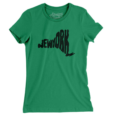 New York State Shape Text Women's T-Shirt-Kelly Green-Allegiant Goods Co. Vintage Sports Apparel