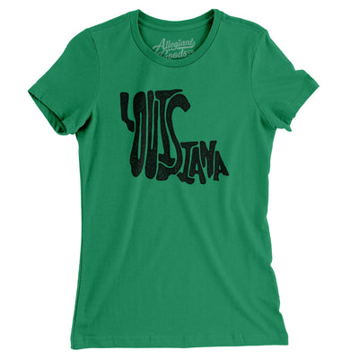 Louisiana State Shape Text Women's T-Shirt-Kelly Green-Allegiant Goods Co. Vintage Sports Apparel