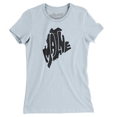 Maine State Shape Text Women's T-Shirt-Light Blue-Allegiant Goods Co. Vintage Sports Apparel