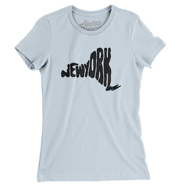 New York State Shape Text Women's T-Shirt-Light Blue-Allegiant Goods Co. Vintage Sports Apparel