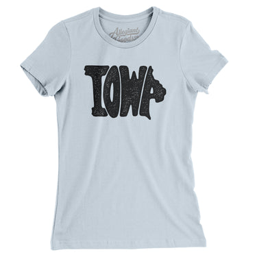 Iowa State Shape Text Women's T-Shirt-Light Blue-Allegiant Goods Co. Vintage Sports Apparel
