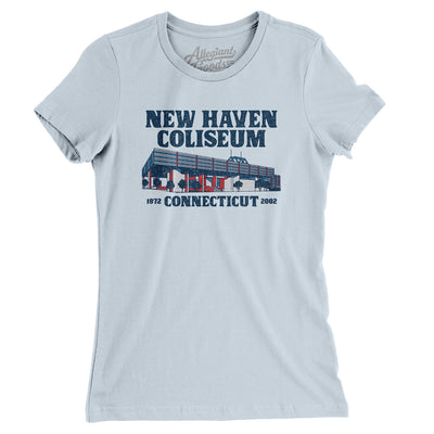 New Haven Coliseum Women's T-Shirt-Light Blue-Allegiant Goods Co. Vintage Sports Apparel