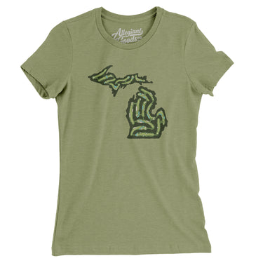 Michigan Golf Course Map Women's T-Shirt-Light Olive-Allegiant Goods Co. Vintage Sports Apparel