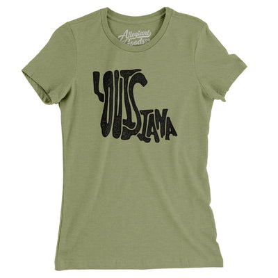 Louisiana State Shape Text Women's T-Shirt-Light Olive-Allegiant Goods Co. Vintage Sports Apparel