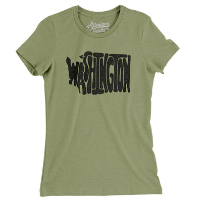 Washington State Shape Text Women's T-Shirt-Light Olive-Allegiant Goods Co. Vintage Sports Apparel