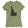 Idaho State Shape Text Women's T-Shirt-Light Olive-Allegiant Goods Co. Vintage Sports Apparel