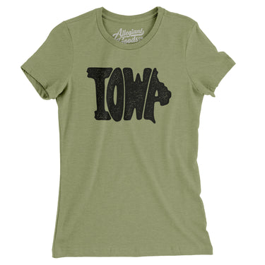 Iowa State Shape Text Women's T-Shirt-Light Olive-Allegiant Goods Co. Vintage Sports Apparel
