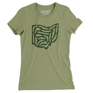 Ohio Golf Course Map Women's T-Shirt-Light Olive-Allegiant Goods Co. Vintage Sports Apparel