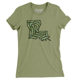 Louisiana Golf Course Map Women's T-Shirt-Light Olive-Allegiant Goods Co. Vintage Sports Apparel