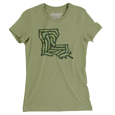 Louisiana Golf Course Map Women's T-Shirt-Light Olive-Allegiant Goods Co. Vintage Sports Apparel
