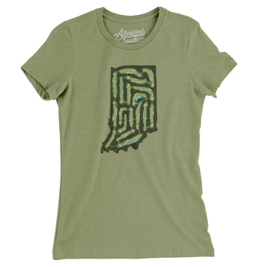 Indiana Golf Course Map Women's T-Shirt-Light Olive-Allegiant Goods Co. Vintage Sports Apparel