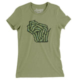 Wisconsin Golf Course Map Women's T-Shirt-Light Olive-Allegiant Goods Co. Vintage Sports Apparel