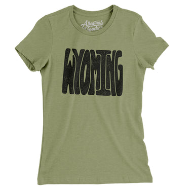 Wyoming State Shape Text Women's T-Shirt-Light Olive-Allegiant Goods Co. Vintage Sports Apparel