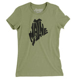 Maine State Shape Text Women's T-Shirt-Light Olive-Allegiant Goods Co. Vintage Sports Apparel