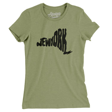 New York State Shape Text Women's T-Shirt-Light Olive-Allegiant Goods Co. Vintage Sports Apparel