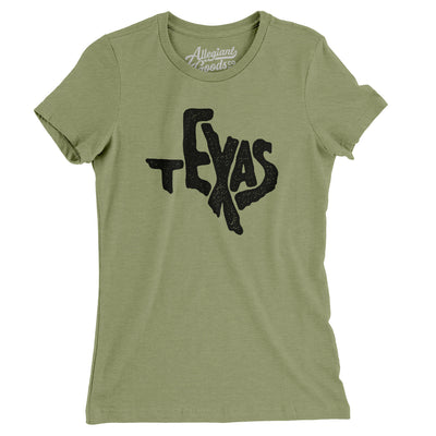 Texas State Shape Text Women's T-Shirt-Light Olive-Allegiant Goods Co. Vintage Sports Apparel