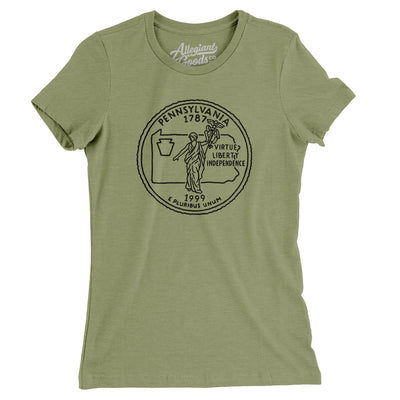 Pennsylvania State Quarter Women's T-Shirt-Light Olive-Allegiant Goods Co. Vintage Sports Apparel