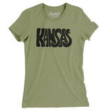 Kansas State Shape Text Women's T-Shirt-Light Olive-Allegiant Goods Co. Vintage Sports Apparel