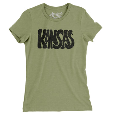 Kansas State Shape Text Women's T-Shirt-Light Olive-Allegiant Goods Co. Vintage Sports Apparel