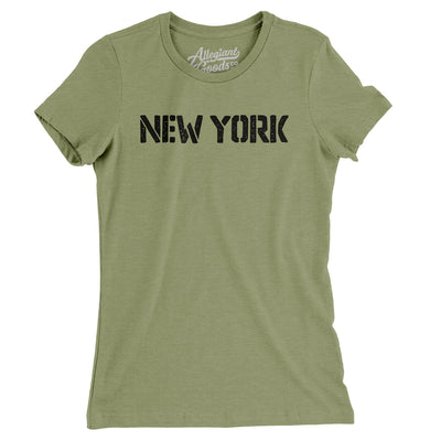 New York Military Stencil Women's T-Shirt-Light Olive-Allegiant Goods Co. Vintage Sports Apparel